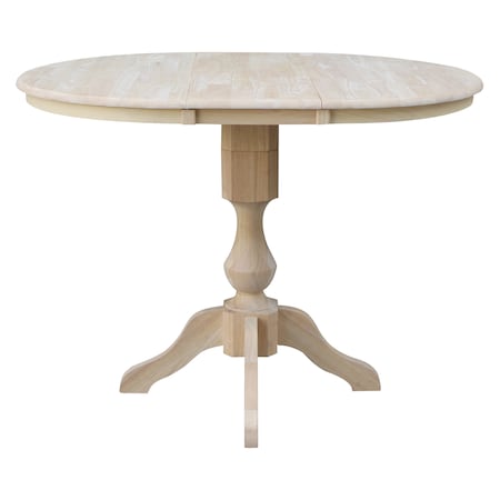 International Concepts Round 36 in Rd Top Pedestal Table, 12 in Leaf, 40.9 inH, Adjustable Height, Unfinished, 36 in W, Wood K-36RXT-11P-2